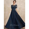 A-Line Scoop Neck Floor-Length Chiffon Dress With Beading Sequins,