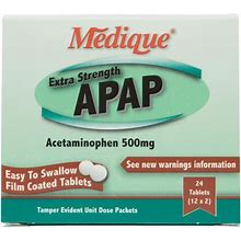 Medique 17564 Extra Strength APAP Acetaminophen Tablets - 24/Box