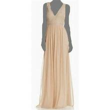$300 Adrianna Papell Women's Beige V-Neckline Beaded Gown Dress Petite