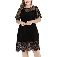 Women's Summer Lace Patchwork See-Through Short Sleeve Midi Dress Fashion Solid Color Lace Tiered Hem Evening Gown Dresses Fashion V Neck Back Club Dr