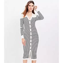 Loft Petite Striped V-Neck Cardigan Midi Dress Size XS Whisper White Women's