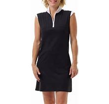 Sansoleil Women's Sleeveless Color-Blocked Zip Neck Dress (Black/White, M)