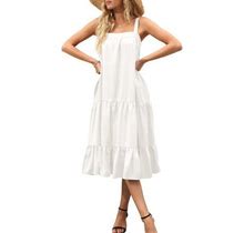 Gxfc Women Midi Tank Dress, Summer Sleeveless Solid Color Loose Ruffle Tiered Beach Dress