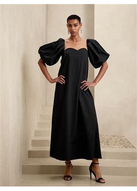Women's Puff-Sleeve Maxi Dress Black Tall Size 20