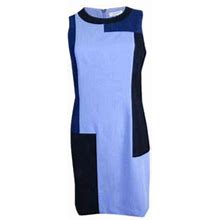Calvin Klein Patchwork Sheath Dress Blue Colorblock Womens Size 10 Rt