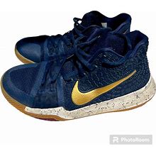 Nike Shoes | Nike Kyrie 3 Gs Youth High Top Sneakers Obsidian Metallic Gold | Color: Blue/Gold | Size: 4Bb