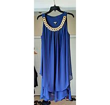 Slny Dress Size 10 Blue Gold Chain Accent Multi Layer Sheath