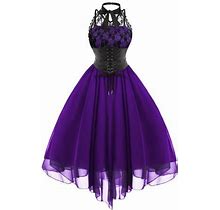 Women Ball Gown Dress Fashion Steampunk Gothic Pettiskirt Lace Chiffon Cocktail Party Banquet Festival Maxi Dress