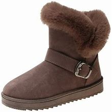 Ymiytan Womens Winter Boot Slip On Snow Boots Buckle Flat Booties Walking Short Bootie Lightweight Plush Lined Warm Shoes Gray Red 6.5