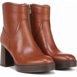 Naturalizer Orlean Ankle Boots, Cider Vintage Brown Leather, 9.0m | Round Toe, Stacked Heels, Block Zip Closure, Non-Slip Outsole