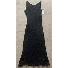 Pisarro Nights Black 100% Silk Beaded Maxi Sleeveless Evening Dress