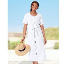 Appleseeds Women's Captiva Drawstring Button-Front Dress - White - PL - Petite