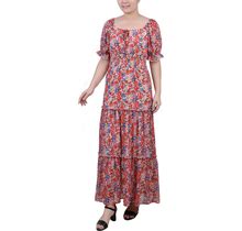 Ny Collection Petite Maxi Short Sleeve Dress - Red Floral - Size P/M