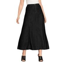 Roaman's Women's Plus Size Tall Invisible Stretch Contour A-Line Maxi Skirt - 18 T, Black Denim
