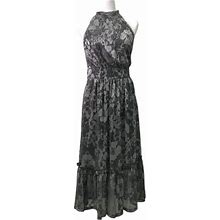 Michael Kors Black Silver Sleeveless Floral Lace Midi Dress Womens S