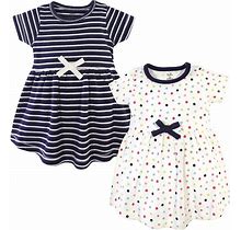 Touched By Nature Baby And Toddler Girl Organic Cotton Short-Sleeve Dresses 2Pk, Colorful Dot, Toddler Girl's, Size: 0-3 Months, Brt Blue
