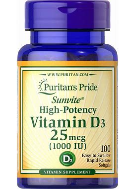 Puritan's Pride Vitamin D3 25 Mcg (1000 IU) | 100 Softgels