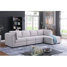 Lilola Home Kristin Light Gray Linen Fabric Reversible Sectional Sofa With Ottoman