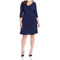Ny Collection Women's Plus-Size 3/4 Sleeve Cross Front Dress, Navy, 3X