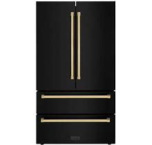 Autograph Edition 36 in. 4-Door French Door Refrigerator With Ice Maker In Black Stainless Steel & Polished Gold