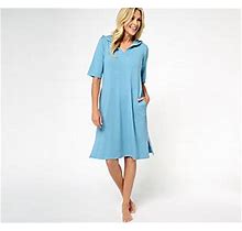 Cuddl Duds Cotton Core Hoodie Lounger Dress, Size Medium, Chambray Blue