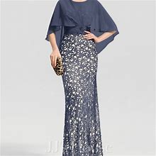 Sheath/Column Scoop Chiffon Dress | Color: Blue | Size: 16W