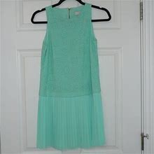 Loft Dresses | Ann Taylor Loft Eyelet Pleated Sleeveless Dress | Color: Green | Size: 0P