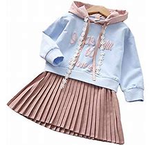 Hzybaby Baby Girls Long Sleeve Princess Skirt Dress For Toddler Swing Casual Hoodie Sweatshirt Dress Knee Length Blue 6T, 6 Years