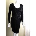 Liz Claiborne S 4 6 Black Beaded Body-Con Chic Wiggle Sweater Dress Wool Vtg 90S