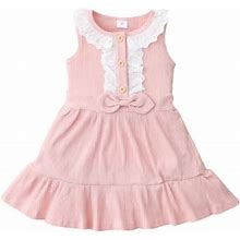 Summer Savings Clearance 2024! Tuobarr Girls Dresses,Toddler Kids Baby Girls Lace Ribbed Sleeveless Bowtie Princess Dress Pink 5-6 Years