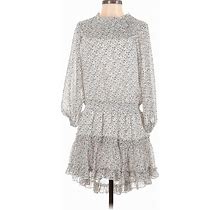 Muche Et Muchette Casual Dress - Dropwaist Mock Long Sleeve: Gray Floral Motif Dresses