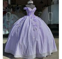Lilac Quinceanera Dresses 3D Flower Off Shoulder Sweet 15 Party Prom