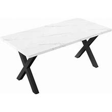 Ivy Bronx Giavonnie Faux Marble Top Dining Table, Modern Dining Table Metal In White/Black | 30 H X 70.95 W X 35.51 D In | Wayfair