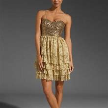 Alice + Olivia Dresses | Alice + Olivia Lucille Beaded Bustier Tier Dress | Color: Gold/Tan | Size: 6