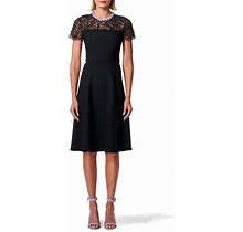 Carolina Herrera Lace Yoke Knit Fit & Flare Dress In Black At Nordstrom, Size Small