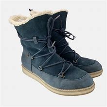 White Mountain Shoes | White Mountain Navy Blue Suede Leather Sherpa Lined Winter Snow Boots 10 | Color: Blue | Size: 10