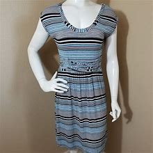 Max Studio Dresses | Max Studio Striped Knit Gathered Waist Dressm | Color: Black/Blue | Size: M