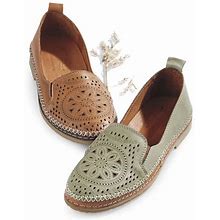Spring Step® Perforated Leather Slip On Shoes, Elastic Gores, Nonslip Sole In Olive Size 12.5 By Northstyle Catalog