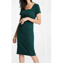 Ann Taylor Plaid Square Neck Sheath Dress Dark Emerald Size 2