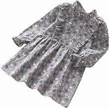 Akafmk Girls' Casual Dresses,Girls Dresses For Summer Long Sleeves,3-7 Years Girls' Dress Full Of Printed Hem With Open Button Long Sleeve Children's