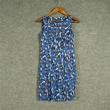 Ann Taylor Dress Womens 0 Petite Blue Silk Sleeveless Side Zip Pencil