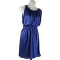 Express Dress Blue Blouson Dress Womens Sz Xs Satin Knee Length