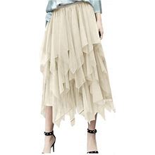 Wendunide 2024 Clearance Sales, Womens Dresses Women Soild Color High Elastic Hight Waist Mesh Tutu Dress Irregular Long Dress Beige One Size