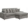 ACME Furniture Tavia Corduroy Fabric L-Shaped Sectional With 6 Pillows In Gray, Sectional Sofas