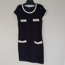 Msk Dresses | Black & White Designer Inspired Little Black Dress- Knit W/ Sequins | Color: Black | Size: S