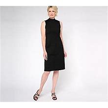 Tailored By Susan Graver Petite Smart Ponte Mock Neck Dress, Size Petite Medium, Black