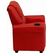 FLASH FURNITURE Contemporary Red Vinyl Kids Recliner With Cup Holder And Headrest