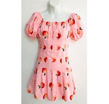 Nwy Juicy Peaches Print Pleated Babydoll Dress S