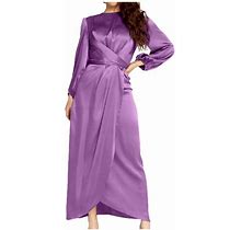 Hbyjlzyg Long Dress Waistband Dress, Fashion Women Sexy Casual Round-Neck Solid Color Slim Long Sleeved Dress
