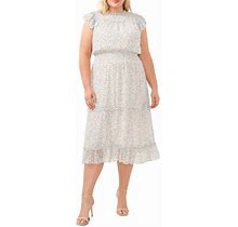 Cece Floral Ruffle Midi Dress In New Ivory At Nordstrom, Size 3X